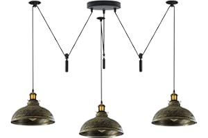 Suspension industrielle LEDSone avec 3 têtes réglables, système de poulie, construction métallique durable, cordon réglable de 200 cm, idéale pour les cuisines, cafés. (Laiton brossé)