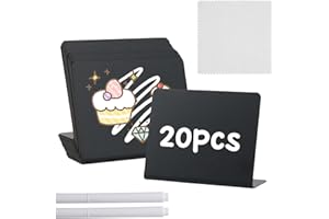 LHOEST 20PCS Small Chalkboard, Small chalkboards for Writing on Price Tags, L-Shaped Chalkboard Stand with pens and Cleaning Cloth, Buffet Signs for Catering Buffet Wedding Party café