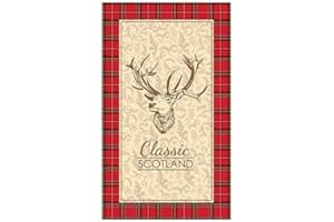 ELGATE Scottish Tea Towel Stag Print Scotland Souvenir Gift Stewart Tartan Cotton Wild