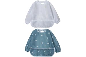 Little Dimsum Babero Impermeable con Mangas Largas para Bebé, Resistente al Agua, Lavable, para Niños, Alimentación, Arte, Delantal