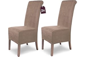 ‎SH SCHEFFLER-HOME LIVE HOMESTYLE SCHEFFLER-Home Stuhlhussen 2er Set Leon Taupe/elastische Wildleder Hussen für Stühle/Robustes Freischwinger Hussen Set/Stuhlhussen Stretch & Lederoptik/Stuhl Hussen waschbar