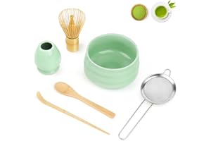 YARVPUV Matcha Kit 6 Pièces Kit Matcha Complet avec Fouet Bol Céramique, Support, Cuillère, Tamis et Cuillères Matcha Coffret Matcha Set Accessoires Premium pour Préparation
