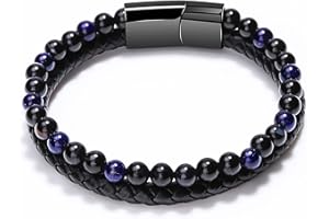 BBHKKL Bracelet homme - Homme Cuir Véritable Bracelet et Acier Inoxydable Bracelet