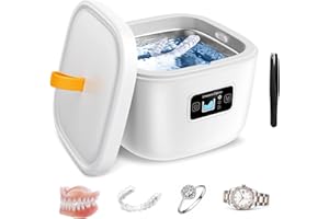 ATAUSD Ultraschallreinigungsgerät Tragbarer, 255ML Ultraschallreiniger UV Für Aligner, Retainer, Zahnersatz, Whitening Trays, Schmuck, Uhren, Schmuckreiniger mit 3 Modi Einstellungen 45KHz, Weiß