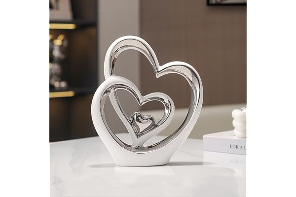 Ornement double cœur, statue en céramique à double cœur, sculpture de décoration d'intérieur, cadeau créatif pour la maison, bureau, salon, collection souvenir, cadeau.