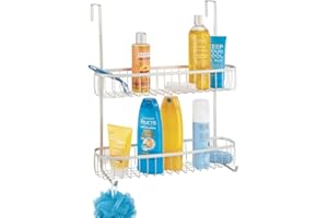 mDesign Półka prysznicowa – wiszące półki prysznicowe z haczykami i przyssawkami – półki do przechowywania szamponów, mydła, maszynek do golenia i nie tylko – matowy srebrny