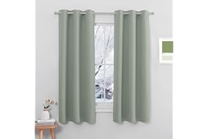 PONY DANCE Blackout Sage Green Curtains Bedroom - Short Thermal Insulated Energy Saving Curtains & Drapes for Living Room Kitchen Nursery Panels Blinds for Home Decoration, Set of 2, 42 x 45 Inch
