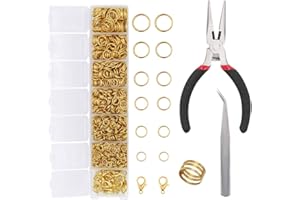 EuTengHao Kit d'outils de réparation de bijoux avec anneaux ouverts et fermoirs mousquetons - 1504 pièces - Kit de fabrication de bijoux avec accessoires pour la fabrication de bijoux - Doré