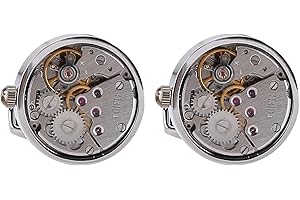 SURAKEY Working Watch Movement Steampunk Cufflinks - Silver Clock Cuff Links Metal Cufflinks Men Cuff Jewelries Formal Cufflinks, Type 2