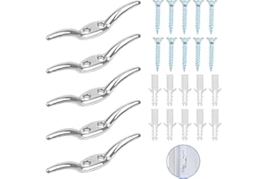 RUCUDIM Taquet Bateau, D'amarrage Crochet de Corde de Mât Inoxydable, ArgentéCrochet de Taquet de Cordage Aveugle avec vis Bouchons en Plastique pour Corde de Stores Yacht Dock Pont Base (5 Pièces)