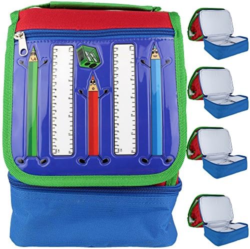 Kids Back To Shcool Lunch Box Bag Pencil Case Painting brush carry on small bag Double Deck Zip Up and Velcro Closure picnic bag (Blue)
