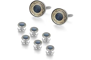 UJOY Cufflinks & Studs Set 1Pair Cufflinks & 3Pair Tuxedo Studs Mens Jewelry Kit with Gift Box - Elegant Shirt Buttons with Cufflink Box Black Polishing Cloth for Valentine Day, Father 's Day Prese-nt