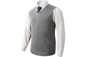 ZHILI Maglia da uomo con scollo a V in maglia tinta unita senza maniche Pullover maglieria vestibilità ampia, bianco