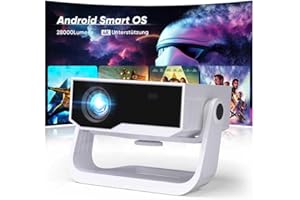 WIELIO 2025 Neuer Smart Beamer 4K Unterstützung, Android 11, Full HD 1080P, 28000 Lumens, WiFi 6 & BT 5.2, 120° Verstellbarer Ständer, Elektrischer Fokus, Trapezkorrektur, Heimkino Beamer für Switch/PS5