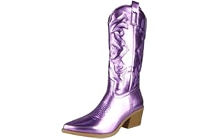 LoudLook Womens Mid Calf Boots | Ladies Cowboy Shoes | Womens Zip Boots | Ladies Travel Shoes | Womens Winter Boots | Ladies Western Shoes | Womens Faux Leather Boots Size 3-8