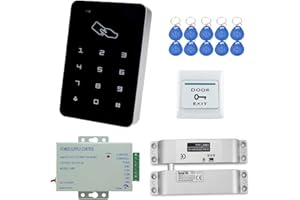 YAVIS Kit Système de Contrôle Accès Complet de Clavier de contrôle d'accès RFID 125KHz avec Serrure électronique de verrou électrique de DC12V, Alimentation 3A, Bouton de Sortie, Cartes-clés ID 10pcs