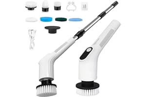 LICHIFIT Elektryczna myjka obrotowa, wodoodporna, bezprzewodowa szczotka do czyszczenia prysznica z wymiennymi głowicami szczotki i regulowanym uchwytem przedłużającym, 2 prędkości, do czyszczenia