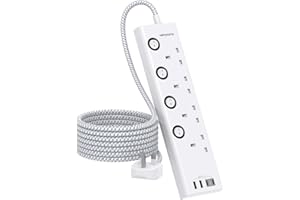 Extension Lead with USB Slots(2 USB C), HANYCONY 4 Way Plug Extension Socket with Individual Switches, 1.8M Extension Cable, Wall Mount Extension Cord, Desk Power Strip for Bedroom Office Accessories