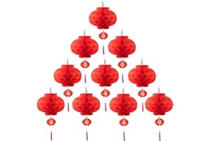 SOPSTUO 10Pcs Chinese New Year Decorations 2026, 10 Inch Chinese Lanterns, Traditional Hanging Decorations with Tassels, Chinese Red Paper Lanterns for Lunar New Year Spring Festival Party Supplies