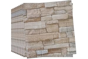 Hoomall 10pcs 3D Wall Panels 38×35cm Brick Wallpaper Self Adhesive DIY Wall Stickers Waterproof PE Foam Panel Wall Tiles for Bedroom Kitchen Living Room Bathroom Home Decor Roman Grey Brick