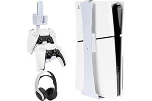 Auniq Soporte de Pared PS5 Slim (Disco y Digital), Soporte para Colgar en la Pared para Playstation 5 Slim Accesorios PS5 Slim Soporte de Pared para PS5 Slim con Soporte para Mando y Auriculares