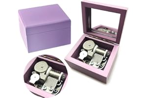 Sinzyo Caja de Música de Madera con Espejo Navidad San Valentín Cumpleaños Regalo(Caja de madera morada, Melodía: Music Of The Night)