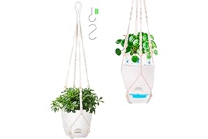 QCQHDU 2 PCS 14,5cm Pot Suspendu Plante Exterieur & Intérieure，Pots de Fleurs à Suspendre，86,36cm Macrame Suspension Plante,Bassin intérieur Transparent en Plastique avec Trou de Drainage