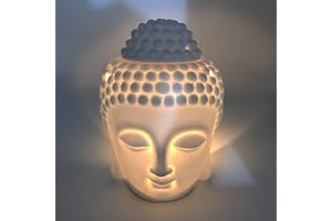 Quemador de cerámica Mayco Bell para aceites de aromaterapia. Difusor de aromas de aceites esenciales en forma de cabeza de buda indio. Quemador de incienso tibetano. Tamaño pequeño