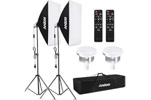 Andoer Fotostudio Softbox Beleuchtungsset 2 Packungen, 50x70cm Softbox 85W 2800-5700K Zweifarbiges Dimmbares LED Dauerlicht mit Fernbedienung und Licht Stehen für Studio Porträt Produkt Fotografie
