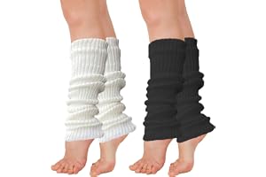 AWAVM 2 par benvärmare, 40 cm vinterstickade ribbade benvärmare för kvinnor flickor yoga balettdans skridskoåkning, tillbehör