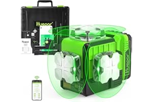 Huepar Nivel láser 4x360° Autonivelante, haz verde 4D, conectividad Bluetooth, herramienta láser 360 líneas láser horizontales y verticales, control remoto, estuche rígido, soporte magnético incluido
