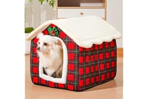 LABAUXITE Dog House Indoor Memory Sponge, Foldable Dog House Kennel Bed Mat with Cushion for Small Medium Large Dogs Cats, Winter Warm Cat Nest Puppy Cave Sofa Pet Products (Red, M)