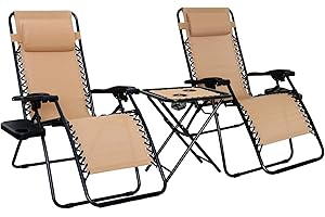 Amazon Basics Zero Gravity Chair with Side Table, Set of 2, Beige