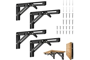TESYEUX 4 Pièces Équerre Pliante 30cm,Support Console Pliable,Supports D' étagères Pliants Charge,Equerre Etagere,Lourds Support Console Pliable Rétractable Murale en Acier Inoxydable pour Garage,Cuisine-Noir