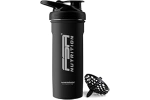 FSA Nutrition Edelstahl Protein Shaker Isoliert (6 h Kühlung) 750 ml - mit Sieb für cremige klumpenfreie Shakes - Eiweiss Shaker - auslaufsicher - BPA frei - mit Skala Schwarz