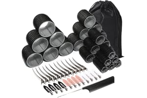YQSIBTH 50pcs Hair Rollers - Velcro Large, Medium, Small for Long, Short Hair With 12 Duck Bill and 12 No Bend Clips