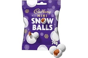 Cadbury Festive Mini Snow Balls Chocolate Bag, Smooth Dairy Milk Chocolate Coated In a Crispy White Dusted Icing Sugar Shell, Christmas Treat for Stockings, Gifting or Sharing, 74 g (Pack of 1)