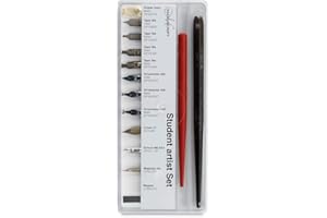 MANUSCRIPT Student Art Set - Calligraphy Beginners Set Containing 2x Dip Pen Holders & 11x Dip Pen Nibs (Poster, Tape, Ornamental, Crown, School & Mapping Styles)