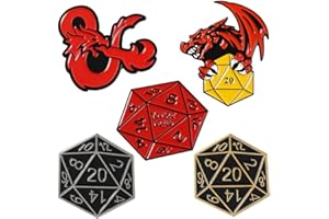 HUAQIGUO 5 x Cartoon-Broschen, 20-seitige Würfel, Dungeons and Dragons, Emaille, D20, DND-Spiel, Broschen, Tasche, Kleidung, Knopf, Schmuck, Geschenk für Freunde, Legierter Stahl