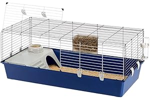 FERPLAST Rodent Cage RABBIT 120 for Rabbits, Guinea Pigs, Guinea Pigs, in Metal, Accessories included: Manger, Drinking bottle, House, Bowl. 118x58.5xh49.5cm
