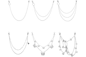 Teaaha Set di 6 collane per pantaloni, multistrato, jeans punk, catena per cintura, catena per jeans, catena da donna, catena per pantaloni hip hop, gotico, punk, per uomini, donne (argento), Taglia