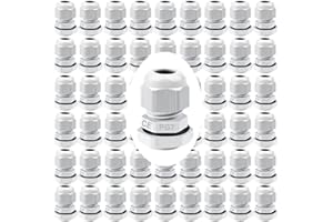 GUUZI 52 szt. Dławik kablowy PG7, IP68 Wodoodporny plastikowy regulowany dławik kablowy 3,5-6 mm Złącza z uszczelkami (biały)