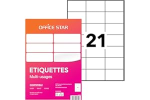 OFFICE STAR - 2100 Étiquettes Autocollantes Multi-Usages Blanches Personnalisables Imprimables - Format 70 x 42 mm - Impression Laset Jet d'Encre et Copieur