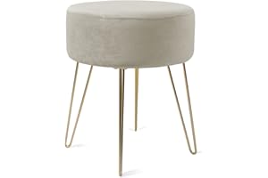 ‎ZEDELMAIER Zedelmaier Runder Sitzhocker Schminktisch Hocker Ottoman Gepolsterter Hocker Metallstütze Beige