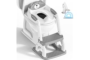 KYYOKE Adaptador Baño Niños, Plegable Portatil Infantil Asiento Inodoro, 2 en 1 Asiento Inodoro Niños para Niños y Niñas, WC Niños con Escalera, Taburete de Escalera con Cojín Antideslizante