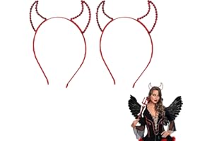 FOMIYES Halloween Devil Horns Headband Rhinestone Horns Halloween Cosplay Hairband Rhinestone Glitter Hairbands for Costume 2Pcs (Red)