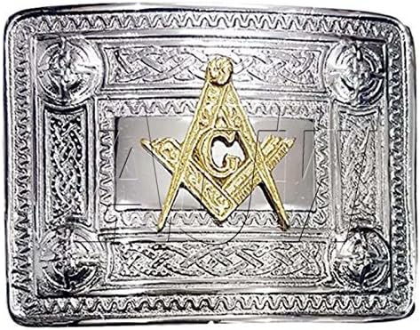 Men's Celtic Kilt Belt Buckle/Chrome Finish Buckle & Gold Finish Masonic Badge