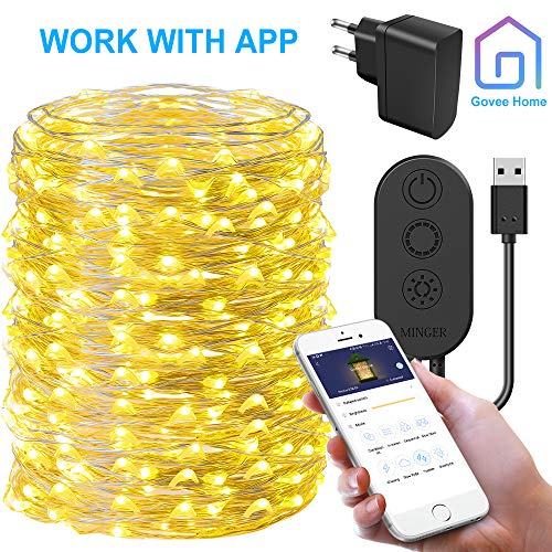 LED Lichterkette,Minger 200 leds 20M Drahlichterketten 8 Mod Wasserdicht Warmweiß APP gesteuert Innen und Außen für Partys, Hochzeiten, Thanksgiving Day, Weihnachten