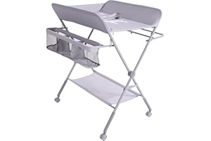 KARAOK Foldable Changing Table with Wheels | Baby Changing Station with 4-Level Adjustable Height | Portable Diaper Changing Station with Large Organizers & Storage Racks for Newborn & Infant