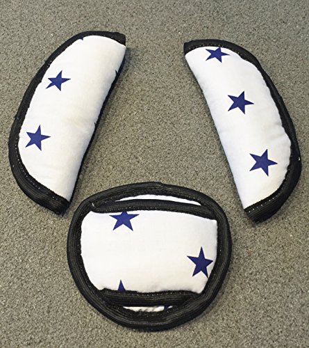 Universal Baby Dreams 3-Piece Seat Belt Pad Set + Step Pad for Maxi Cosi/Römer, White with Blue Stars – Infant GRUPPE0 New Stars